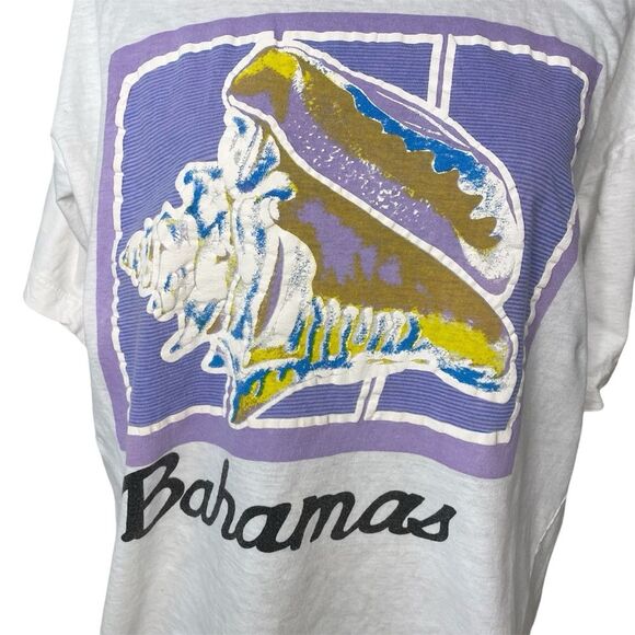 Vintage Bahamas T Shirt Graphic Conch Shell Short Sleeve White Purple Size XXL - Picture 1 of 10